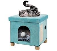 BRIAN & DANY Foldable Cat Bed - Large Pet Cat Cube with Scratch Board & Ball, 37x31.8x36 CM, Green