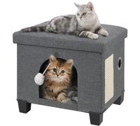 BRIAN & DANY Foldable Cat House Indoor - Multifunctional Cube Cat Cave with Cat Scratch Board & Ball, 45 x 37.5 x 38 cm, Gray