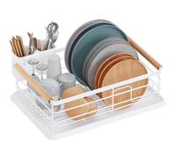 BRIAN & DANY Stainless Steel Dish Drainer with Thickening Drip Tray and Wooden Handles (White)