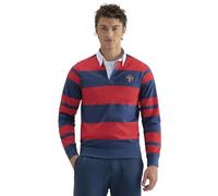 BRIAN OAK LONDON Blue and Red Yarn Dyed Striped Rugby Shirt (UK, Alpha, M, Regular, Regular, Mid Blue)