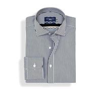 BRIAN OAK LONDON Men's Black and White Striped Dress Shirt Tailored Smart Fit, Easy Iron, Poplin Weave (UK, Neck, 15.5, Regular, Regular, Black)