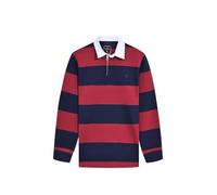 BRIAN OAK LONDON Mens Maroon Navy Striped Rugby Shirt, Classic Button Up Polo with Contrast Collar, Relaxed Fit Smart Casual Shirt (UK, Alpha, S, Regular, Regular, Maroon/Navy)