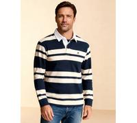 Brian Oak London Men's Navy Rugby Shirt with Cream Stripes in Blue | Size: Large Brian Oak London Blue L