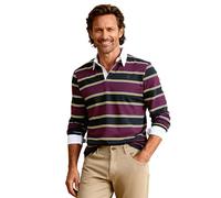 BRIAN OAK LONDON Mens Striped Rugby Polo with Contrast Collar, Burgundy Navy Yellow Yarn-Dyed, Tennis Tail and Embroidered Logo (UK, Alpha, L, Regular, Regular, Burgundy)