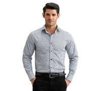 BRIAN OAK LONDON Mens White Leaf Pattern Dress Shirt, Tailored Fit, Stretch Cotton-Blend, Easy Iron, Smart Casual and Formal Shirt with Cufflink Option (UK, Neck, 15, Regular, Regular, White)