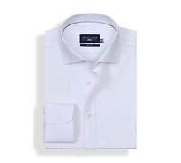 BRIAN OAK LONDON Mens White Textured Shirt, Floral Dobby Weave, Smart Fit, Extra Wide Collar, Easy Iron, Mercerised Finish (UK, Neck, 15, Regular, Regular, White)