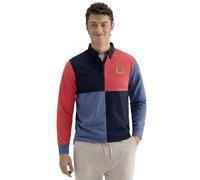 BRIAN OAK LONDON Navy and Red Color Block Embroidered Logo Rugby Shirt - 100% Cotton, Long Sleeve Polo Shirt for Men