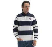 BRIAN OAK LONDON Navy and White Yarn Dyed Striped Rugby Shirt (UK, Alpha, M, Regular, Regular, Navy)