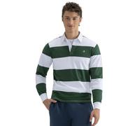 BRIAN OAK LONDON White and Green Yarn Dyed Striped Rugby Shirt (UK, Alpha, L, Regular, Regular, White)
