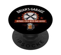 Brian’s Garage Repairs Cold Beer Bad Advice Funny Mechanic PopSockets Adhesive PopGrip