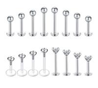 Briana Williams 16pcs 1.2mm Lip labret Studs Bars Tragus Helix Earring Stud Piercing Jewelry Set 6mm 8mm 10mm 12mm