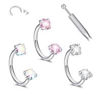 Briana Williams 2-3pcs Septum Piercing Jewellery 18G Internally Threaded Horseshoe Nose Ring for Women Men CZ, Tragus Piercing Stainless Steel Nose Rings-Gold, Silver