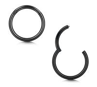 Briana Williams 2pcs Hinged Nose Ring Clicker Segment Lip Helix Septum Tragus Helix Rook Earrings Black Piercing Ring 18G 8mm