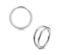 Briana Williams 2pcs Hinged Nose Ring Segment Lip Helix Septum Tragus Helix Rook Earrings Piercing 16G 10mm Silver Clicker