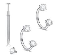 Briana Williams 2pcs Internally Threaded Horseshoe Nose Ring 18G Septum Piercing Jewellery for Women Men CZ, Tragus Piercing Stainless Steel Nose Rings-Silver