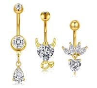 Briana Williams 3Pcs Gold Belly Bar, Hypoallergenic Navel Belly Button Bars, 10mm Belly Button Piercing Cubic Zircon Pearl Click Belly Ring Navel Piercing Jewelry 14G