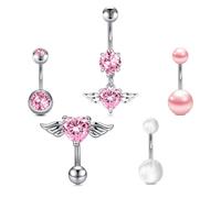 Briana Williams 5pcs 14G Belly Button Bar Ring Silver Stainless Steel Navel Piercing 10mm Pink Heart CZ Belly Jewelry for girl women