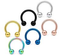 Briana Williams 6pcs Circular Barbell Horseshoe Nose Ring Hoop Stainness Steel 20/18/16/14/12 Gauge Piercing Jewellery
