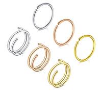 Briana Williams 6pcs Double Hoop Nose Rings 20G 8mm Spiral Nose Ring for Single Piercing Stainless Steel Silver Black Rose Gold