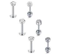 Briana Williams 6pcs Lip Labret Bars Stud Tragus Earrings Set 6mm 16G Helix Piercing Stainless Steel CZ Diamond