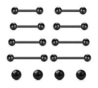Briana Williams 8pcs Tongue Bars Nipple Ring and 4pcs Replacement Balls, 14G Stainless Steel Metal Straight Barbell Piercing Jewellery Black 14mm