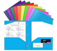 Briartw 10 Pack Colors File Folder,Heavy Duty Plastic Pocket Folder with Prongs for Letter Size Paper,2 Pockets and 3 Prongs,As Well As 2 Card Slots,for Office and School Staff or Students
