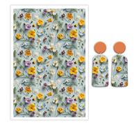 Briartw 10 Sheets Polymer Clay Transfer Paper - Pastel Meadow Blooms Pattern - Per Sheet 5.82 x 3.93 inch - Water-Soluble Transfer Sheets Disposable Stickers for DIY Clay Jewelry Earrings Making