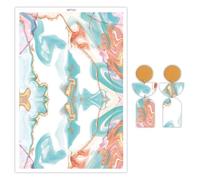 Briartw 10 Sheets Polymer Clay Transfer Paper - Per Sheet 5.82 X 3.93 inch Water-Soluble Transfer Sheets for DIY Clay Jewelry Making Disposable Stickers -Teal and Gold Abstract Flow
