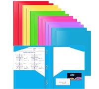 Briartw 12 Pack Colors File Folder,Heavy Duty Plastic Pocket Folder with Prongs for Letter Size Paper,2 Pockets and 3 Prongs,As Well As 2 Card Slots,for Office and School Staff or Students
