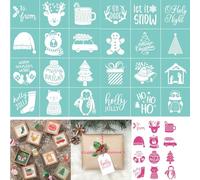Briartw 24 Pcs Christmas Minis Silkscreen Stencil Reusable Self-Adhesive Mesh Stencils Silk Screen Stencil Printing for Polymer Clay Home Decoration Printing on Wood Fabric Wall Cup Plate Glass