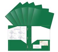 Briartw 6-Pack Dark Green Heavy Duty Folders with Prongs, Letter Size Plastic Brad Folders, 2 Pockets 3 Rings for Finance, Science, Environmental Studies, Office
