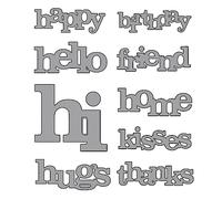 Briartw 9 Pieces Big Words Cutting Dies,Happy,Birthday,Hello,Friend,Home Metal Stencil for Cards Making,DIY Scrapbook,Handmade Invitation Card Postcard,Release Stress,Embossing Decoration Crafts Tool
