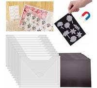 Briartw A4 Sized Large Stamp & Die Storage Clear Plastic Pockets with Magnetic Rubber Sheets Resealable for Cutting Dies Stencil Album Stamp Crafts DIY Scrapbooking Paper Card Craft Storage Envelope
