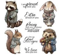 Briartw Clear Stamp and Matching Cutting die for Card Making Raccoon Rabbit Squirrel Hedgehog Silicone Stamp & Metal Stencil DIY Handmade Scrapbooking Decoration Photo Album Crafts Cards