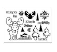 Briartw Clear Stamp, Merry Christmas Stamp for Card Making,Moose Stamp for DIY Scrapbooking,Stamping Seal Silicon Stamp Craft Cardmaking Art Album Decor Gift Paper Card,4"x6" Craftsman Stamp