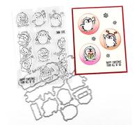 Briartw Cute Penguins Joy Winter Happy Friends Happy Christmas Snow Gift Metal Cutting Die and Clear Rubber Stamp Set DIY Scrapbooking Embossing Stencil Craft Card-Making Paper Gift Card