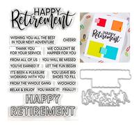 Briartw Happy Retirement Cutting Dies and Stamps Set for Cards Making,Words Phrase Silicone Clear Stamp with Die Sets Embossing Stencil for DIY Scrapbooking Arts Crafts Stamping
