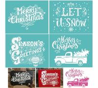 Briartw Merry Christmas Silkscreen Stencil 4pcs 8.5x11"Reusable Self-Adhesive Mesh Stencils Silk Screen Stencil Printing for Polymer Clay Home Decoration Printing on Wood Fabric Wall Cup Plate Glass
