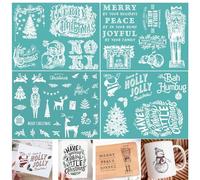 Briartw Merry Christmas Silkscreen Stencil Holly Jolly Reusable Self-Adhesive Mesh Stencils Silk Screen Stencil Printing for Polymer Clay Home Decoration Printing on Wood Fabric Wall Cup Plate