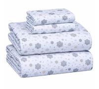 Briarwood Home® Printed Flannel Sheet Set, 100% Natural Cotton, Soft, Warm & Deep Pocket, Advanced Nano-Tech Making it Resistance to Pilling; Brushed 6 Times for Softness (Snowflakes, King)