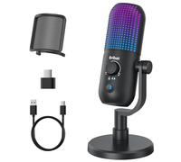 BRIBAT USB Condenser Microphone for PC Gaming,Streaming&Podcast,Plug & Play RGB Desktop Mic with One-Touch Mute,Cardioid Noise-Canceling Computer Mic for Twitch,YouTube,Recording on PC & Laptop(Black)