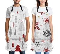 Bribay 2 Pack Aprons, Snowflakes Christams Tree Red White Xmas Adjustable Bib with 2 Pockets Apron 32"x28" for Women Men Chef Home Kitchen Cooking Baking Gardening Studio Party
