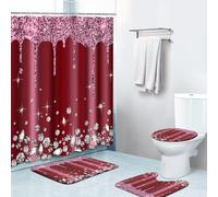Bribay 4 Piece Shower Curtain Sets, Red Diamond Abstract with Non-Slip Rugs, Toilet Lid Cover and Bath Mat, Durable and Waterproof for Bathroom Decor Set, 72" x 72"