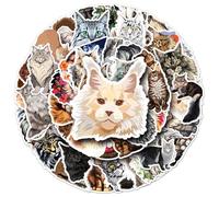 Bric dodo 50Pcs Maine Coon Stickers, Waterproof & Reusable, PVC Material, Brown, Suitable for Glass, Plastic, Metal, Wood, Ceramic, Cartoon Style, 50 Count