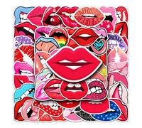 Bric dodo 50Pcs Red Lips Graffiti Stickers, Waterproof & Reusable, PVC Material, Perfect for Laptops, Skateboards, Cars & More
