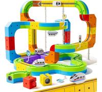 Brich Electric Train Set 147PCS, RC Gear Orbital Toy with Snap-Lock Tracks | 3D Anti-Gravity Wall Climbing Car, USB Rechargeable Bullet Engine, STEM Construction Gifts for Boys Girls Age 3 4 5 6 7 8