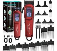 BRICH Haarschneidemaschine Premium Set - USB-Rechargeable Hair Clipper for Men, Adjustable Beard & Head Trimmer, Professional Home Barber Kit with 10 Guide Combs, Travel Case & Oil (Red)