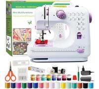 Brich Mini Sewing Machine for Beginners - Portable Electric 12 Stitch Sewing Machine with LED Light, Double Thread & Two Speed, Automatic Reverse Stitch & 42 pcs Sewing Kit for Clothes (Purple)