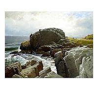 Bricher Castle Rock Marblehead Painting Seascape Cropped Art Print Canvas Premium Wall Decor Poster Mural