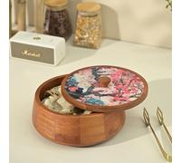 Brick Brown ® Handcrafted Enamel Coated Wooden Roti Box | Chapati Server with Lid (8.8 × 8.8 × 4.5 Inch) | Hot Pot Casserole for Tableware